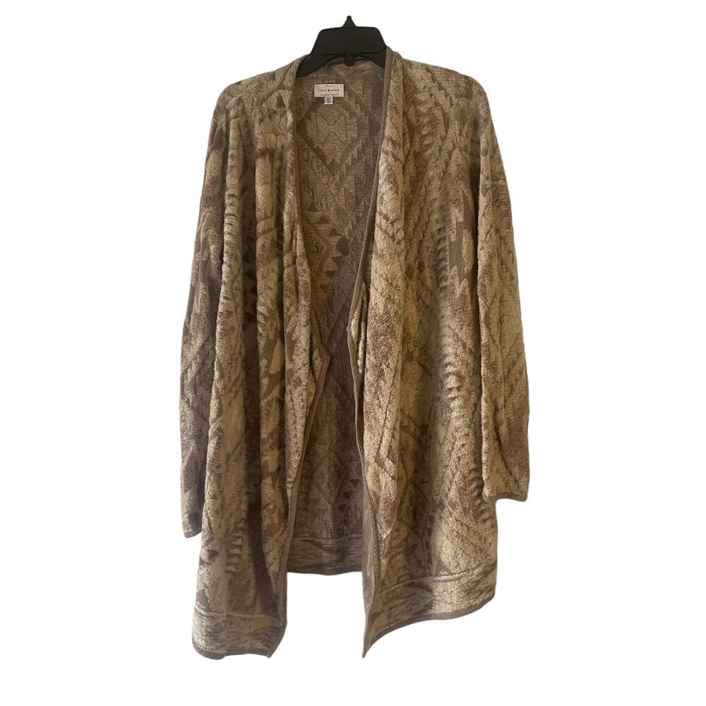 Lucky Brand Women Medium Brown Aztec Western Open Front Cardigan Sweater